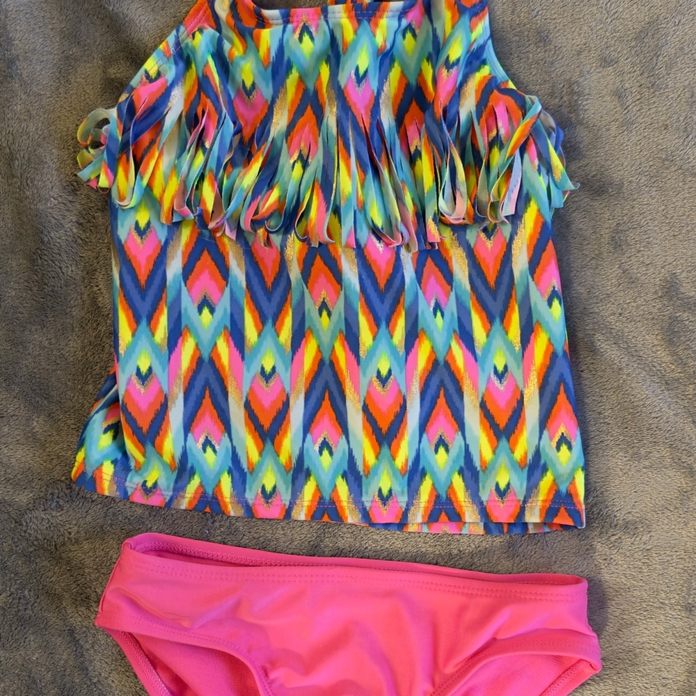 Cat & Jack Vibrant Patterned tankini with Pink Bottoms